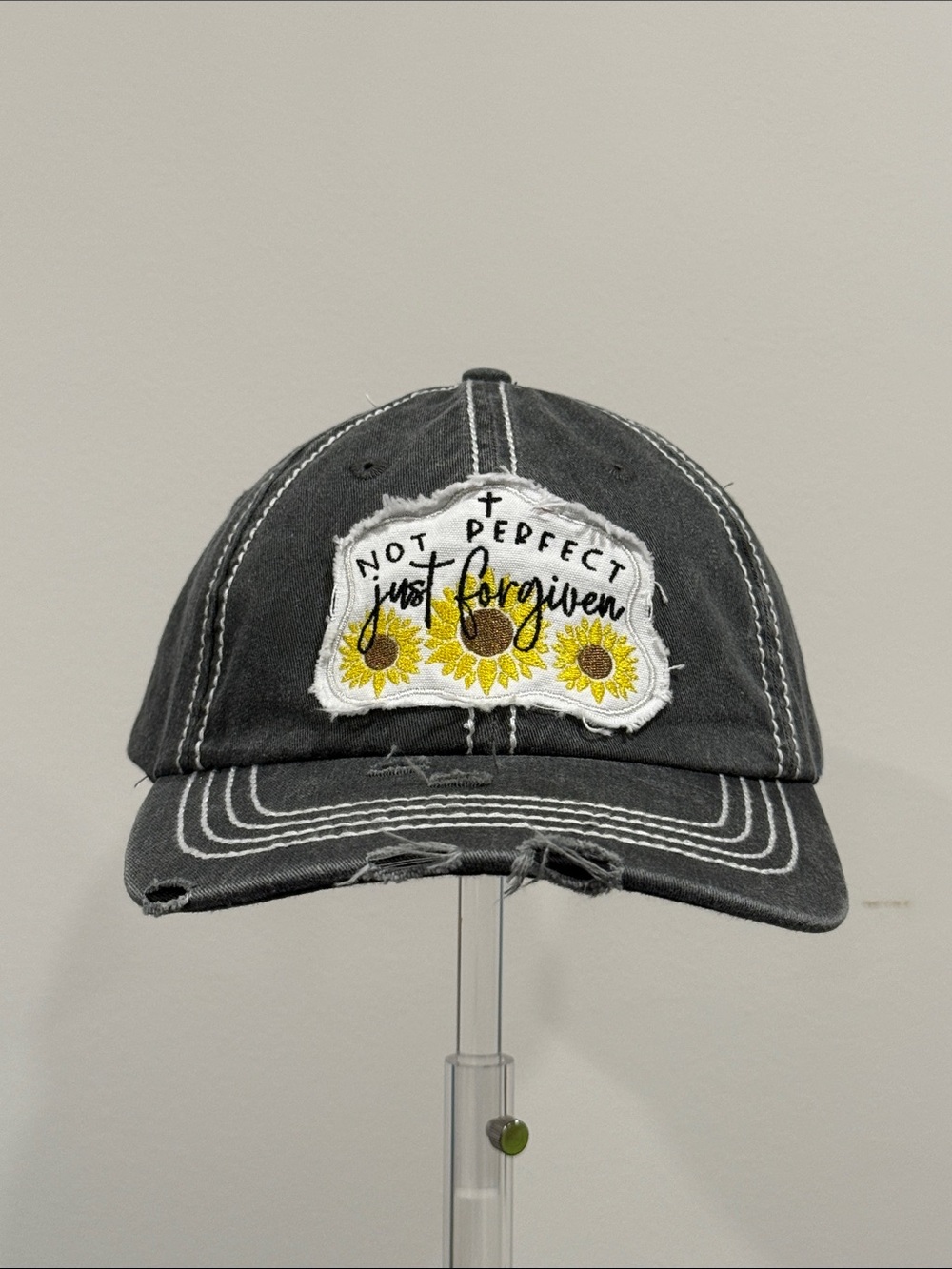 Love in Faith "Not Perfect Just Forgiven" Sunflower Patch Distressed Hat Cap